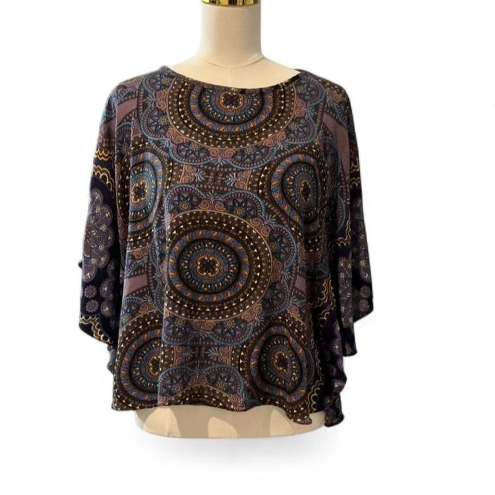 Eastern Serenity Poncho Blouse Womens S/M‎ Purple Mandala Print Excellent Boho